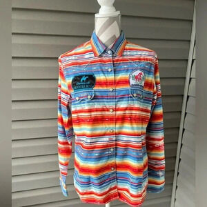 Panhandle Rough Stock Texas Striped Country Cowgirl Button Up Long Sleeve Sz L